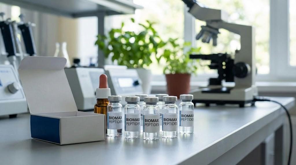 High-purity research peptide vials prepared for scientific laboratory use.